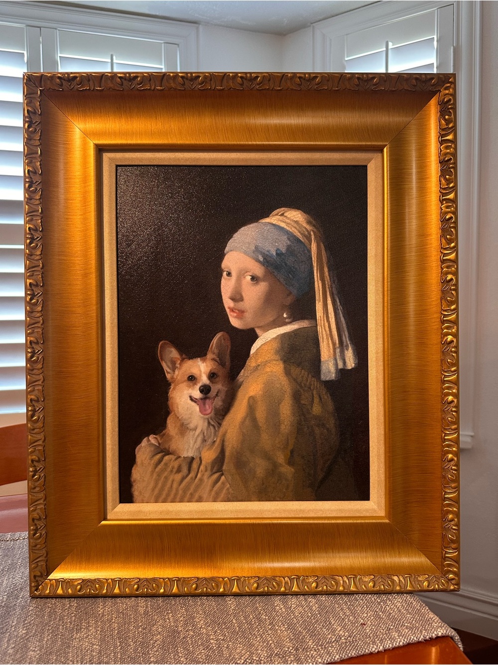 16x22”Girl with a Pearl Earring” by Johannes Vermeer’s with a corgie painting - Picture 10 of 16